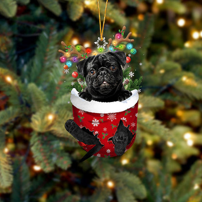 Black Pug In Snow Pocket Christmas Ornament Flat Acrylic Dog Ornament,Christmas Shape Ornament, Happy Christmas Ornament, Christmas Ornament Gift, Christmas Gift, Christmas Decoration