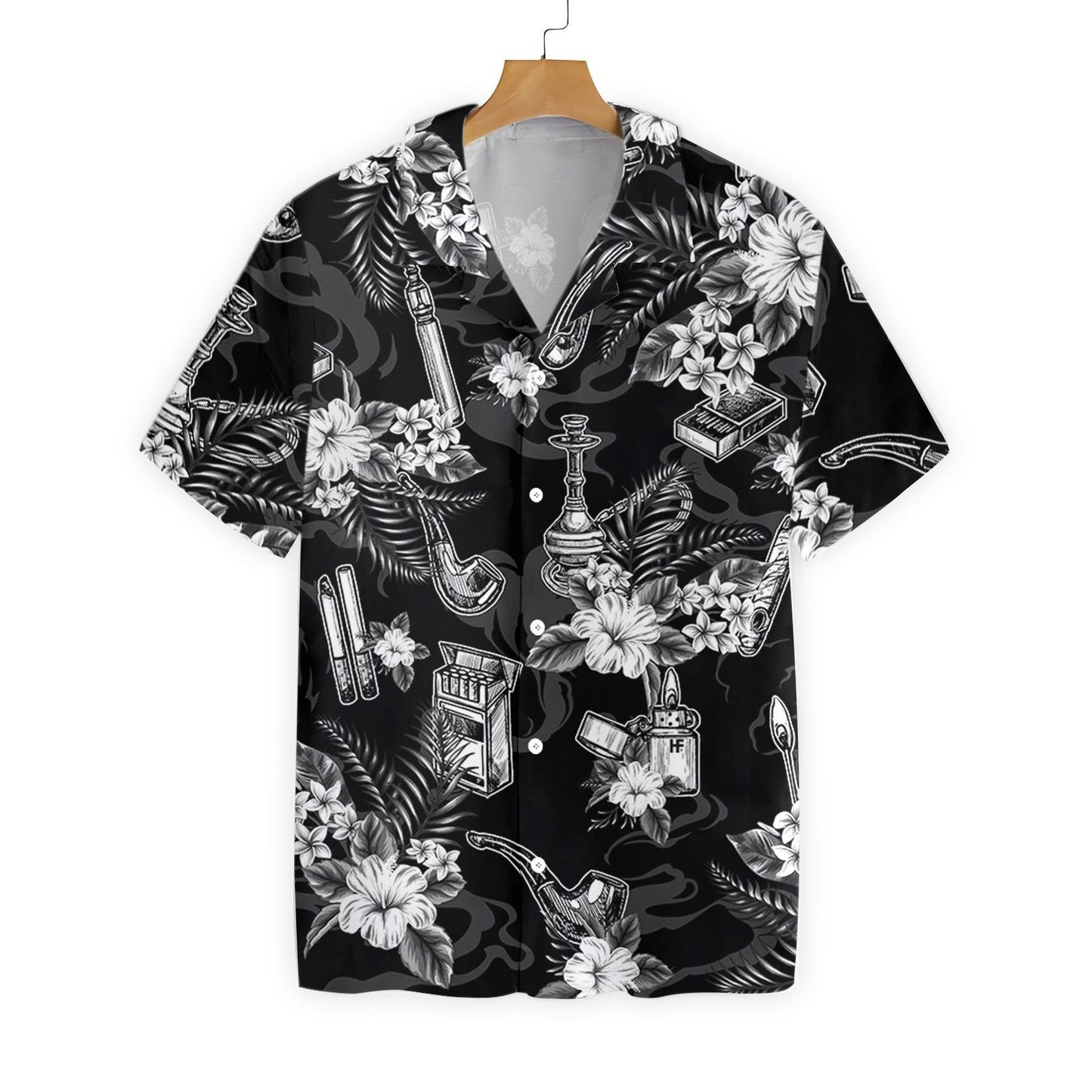 Tobacco Pattern Black And White Flower Pattern Hawaiian Shirt, Hawaiian Shirt Gift, Christmas Gift