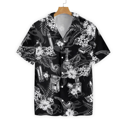 Tobacco Pattern Black And White Flower Pattern Hawaiian Shirt, Hawaiian Shirt Gift, Christmas Gift