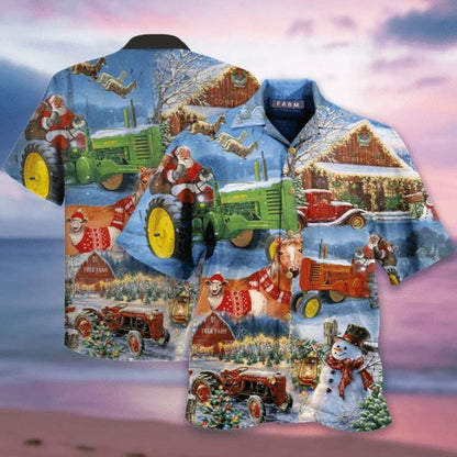 Farmer Santa Claus On Christmas Day Hawaiian Aloha Aloha Shirts Hawaiian Shorts Beach Short Sleeve_Hawaiian Shirt Gift, Christmas Gift