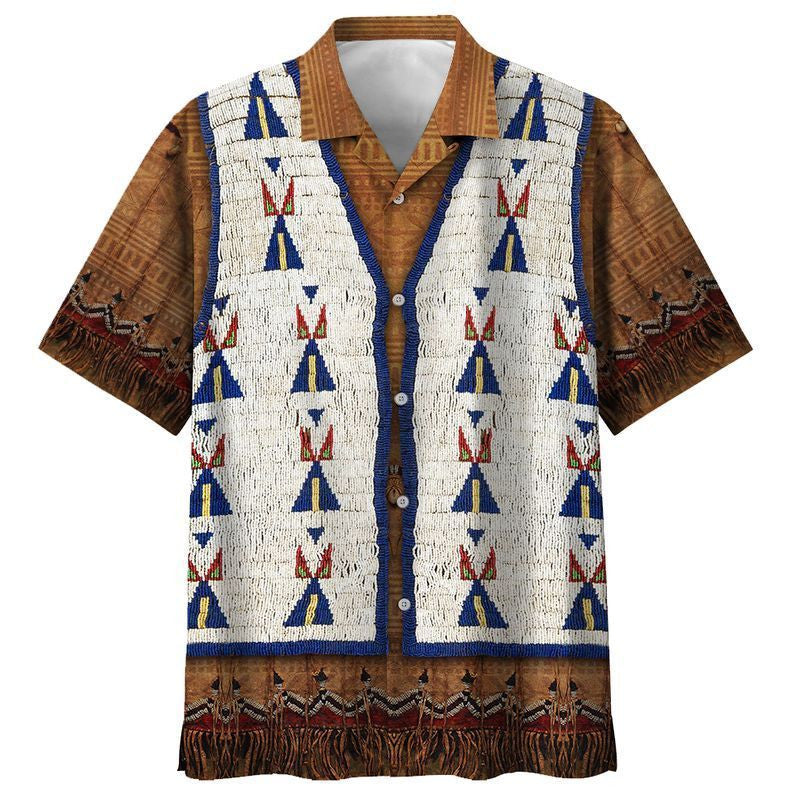 Native American Black And Brown Design Tribal Style Hawaiian Shirt, Hawaiian Shirt Gift, Christmas Gift