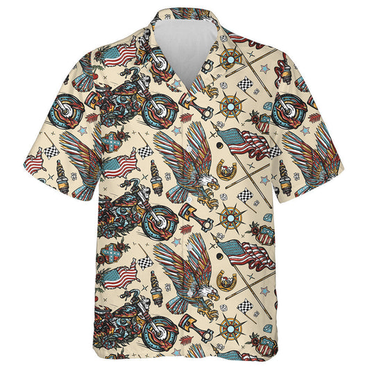 Cool Bearded Biker Man Motocycle Patriotic Eagle Art Hawaiian Shirt, Hawaiian Shirt Gift, Christmas Gift