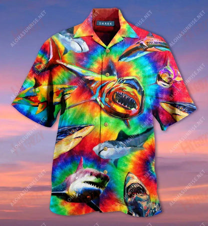 Colorful Sharks Short Short Sleeve Shirt Summer Hawaiian T Shirts Best Hawaiian Shirts Funny Hawaiian Shirt, Hawaiian Shirt Gift, Christmas Gift