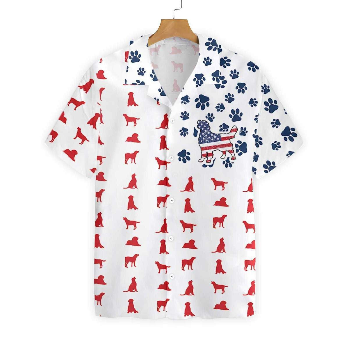 Flag And Paw Dog Watercolor Design Hawaiian Shirt,Hawaiian Shirt Gift, Christmas Gift