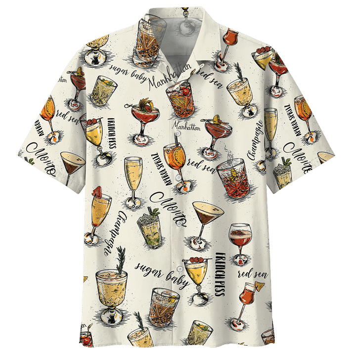 Cocktail On Cream Background Pattern Hawaiian Shirt, Hawaiian Shirt Gift, Christmas Gift