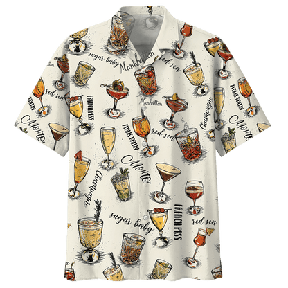 Cocktail On Cream Background Pattern Hawaiian Shirt, Hawaiian Shirt Gift, Christmas Gift