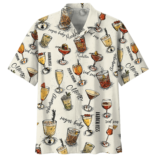 Cocktail On Cream Background Pattern Hawaiian Shirt, Hawaiian Shirt Gift, Christmas Gift