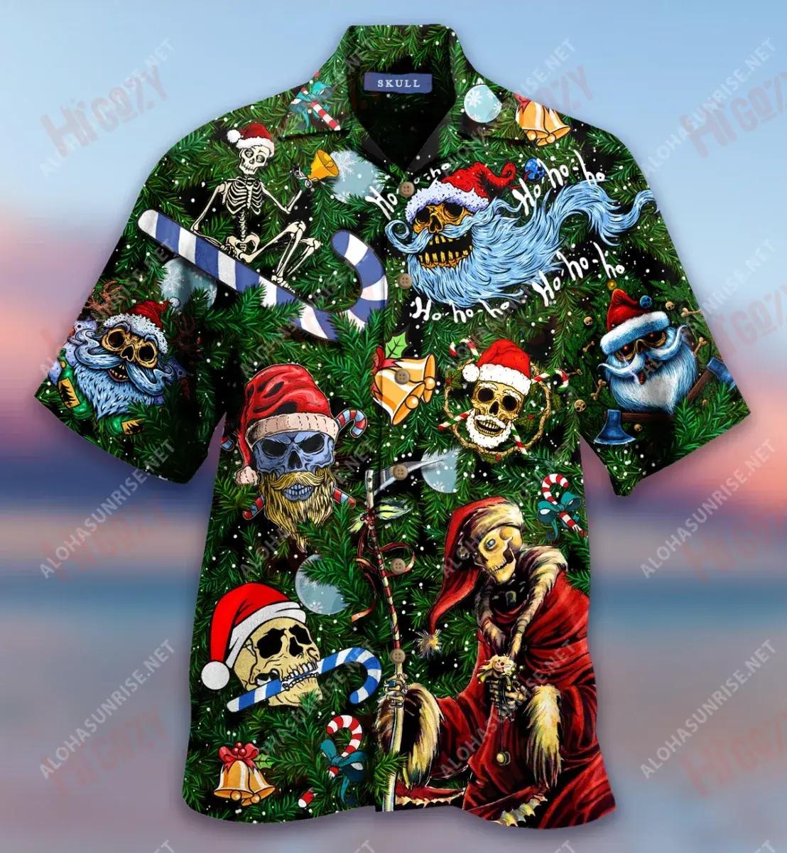 Santa Claus Skull Christmas Short Short Sleeve Shirt Hobbies Hawaiian T Shirts Tactical Hawaiian Shirt Hawaiian Shirts For Women, Hawaiian Shirt Gift, Christmas Gift