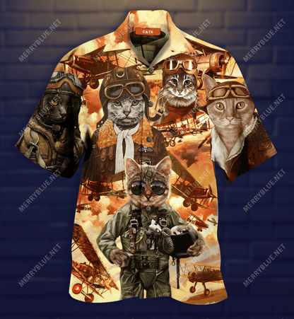 Because I Was Inverted Cats Pilot Hawaiian Aloha Shirt Hawaiian Shorts Beach Short Sleeve,Hawaiian Shirt Gift, Christmas Gift