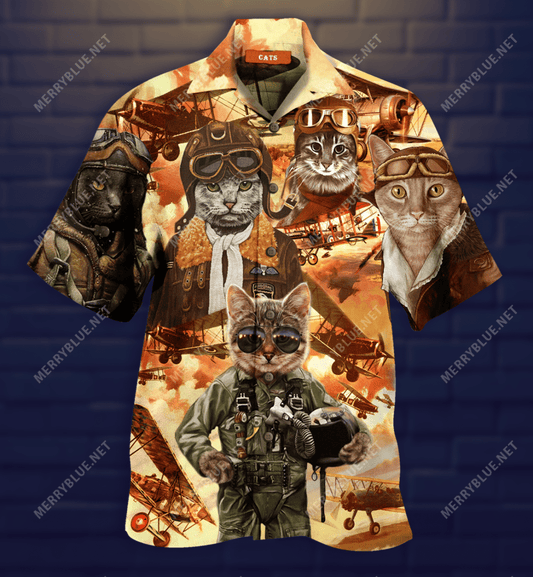 Because I Was Inverted Cats Pilot Hawaiian Aloha Shirt Hawaiian Shorts Beach Short Sleeve,Hawaiian Shirt Gift, Christmas Gift
