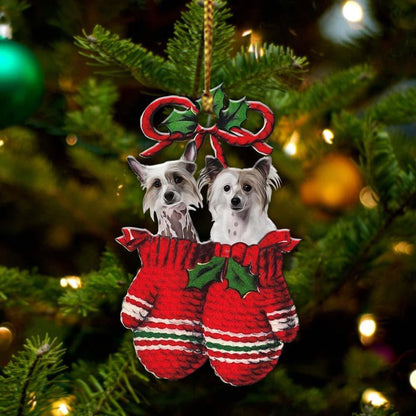 Chinese Crested Inside Your Gloves Christmas Holiday-Two Sided Christmas Plastic Hanging Ornament, Christmas Gift, Christmas Decoration
