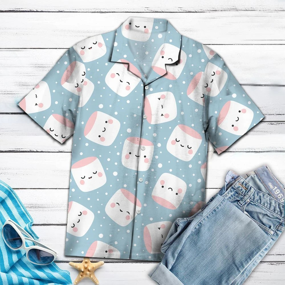 Lovely Marshmallow With White Snow In Light Blue Hawaiian Shirt, Hawaiian Shirt Gift, Christmas Gift