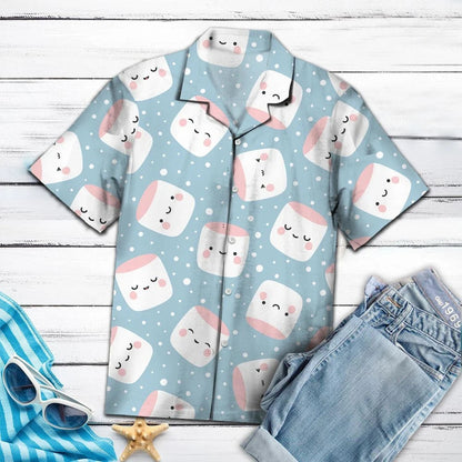 Lovely Marshmallow With White Snow In Light Blue Hawaiian Shirt, Hawaiian Shirt Gift, Christmas Gift