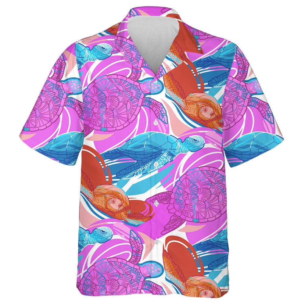 Graphic Swimming Turtles In Vibrant Colors Hawaiian Shirt,Hawaiian Shirt Gift, Christmas Gift