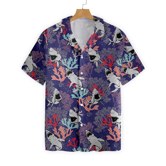 Aquatic Ecosystem Blue Ocean Coral Sharks Hawaiian Shirt,Hawaiian Shirt Gift, Christmas Gift