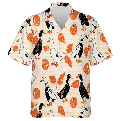 Cartoon Duck And Apples Checkered Background Hawaiian Shirt, Hawaiian For Gift