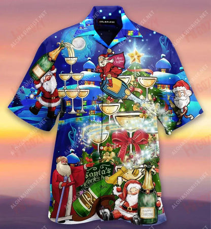 Let'S Cheer Christmas With Champagne Short Hawaiian Shirt Ocean Tropical Shirts Vintage Hawaiian Shirts Hawaiian Shirt Pattern, Hawaiian Shirt Gift, Christmas Gift