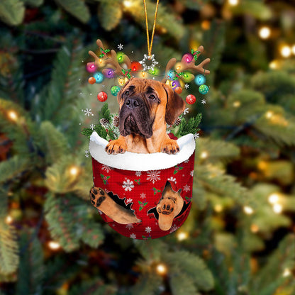 Bullmastiff 2 In Snow Pocket Christmas Ornament Flat Acrylic Dog Ornament, Christmas Shape Ornament, Happy Christmas Ornament, Happy Christmas Ornament, Christmas Gift, Christmas Decoration