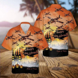 Aircraft Sunset Halloween Trick Or Treat Ornamental Hawaiian Shirt, Hawaiian Shirt Gift, Christmas Gift