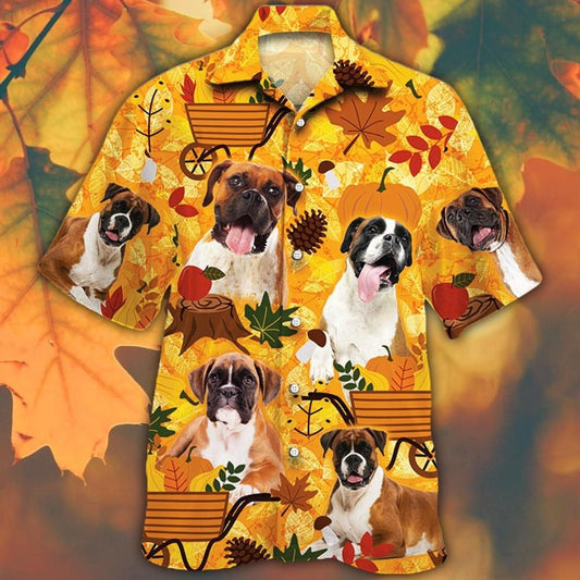 Boxer Dog Lover On Orange Nature Autumn Hawaiian Shirt, Hawaiian Shirt Gift, Christmas Gift