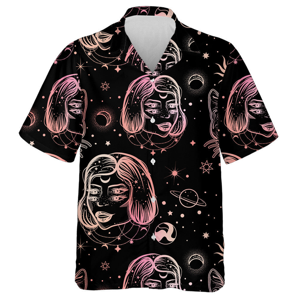 Tatto Art Style With Four Eyed Lady And Cat Hawaiian Shirt, Hawaiian Shirt Gift, Christmas Gift