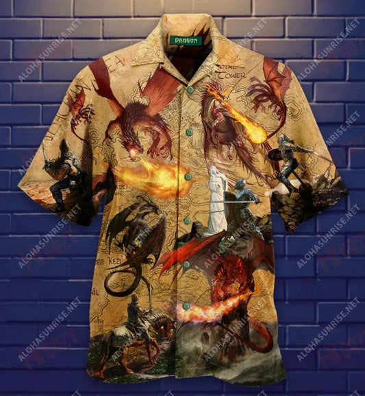 Fight Me If You Dare Dragon Short Hawaiian Shirt Summer Short Sleeve Hawaiian Crazy Shirts Funny Hawaiian Shirts, Hawaiian Shirt Gift, Christmas Gift
