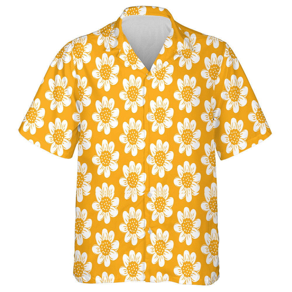 Ideal Hand Painted White Sunflowers On Orange Background Hawaiian Shirt, Hawaiian Shirt Gift, Christmas Gift