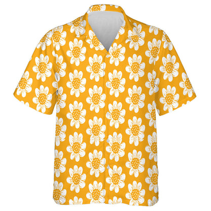 Ideal Hand Painted White Sunflowers On Orange Background Hawaiian Shirt, Hawaiian Shirt Gift, Christmas Gift