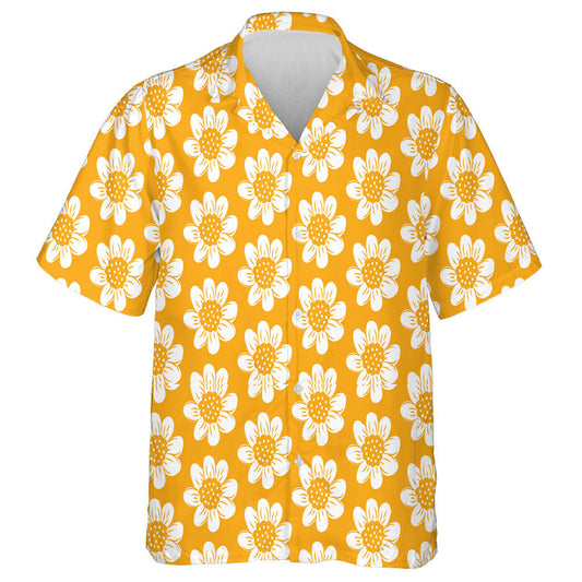 Ideal Hand Painted White Sunflowers On Orange Background Hawaiian Shirt, Hawaiian Shirt Gift, Christmas Gift