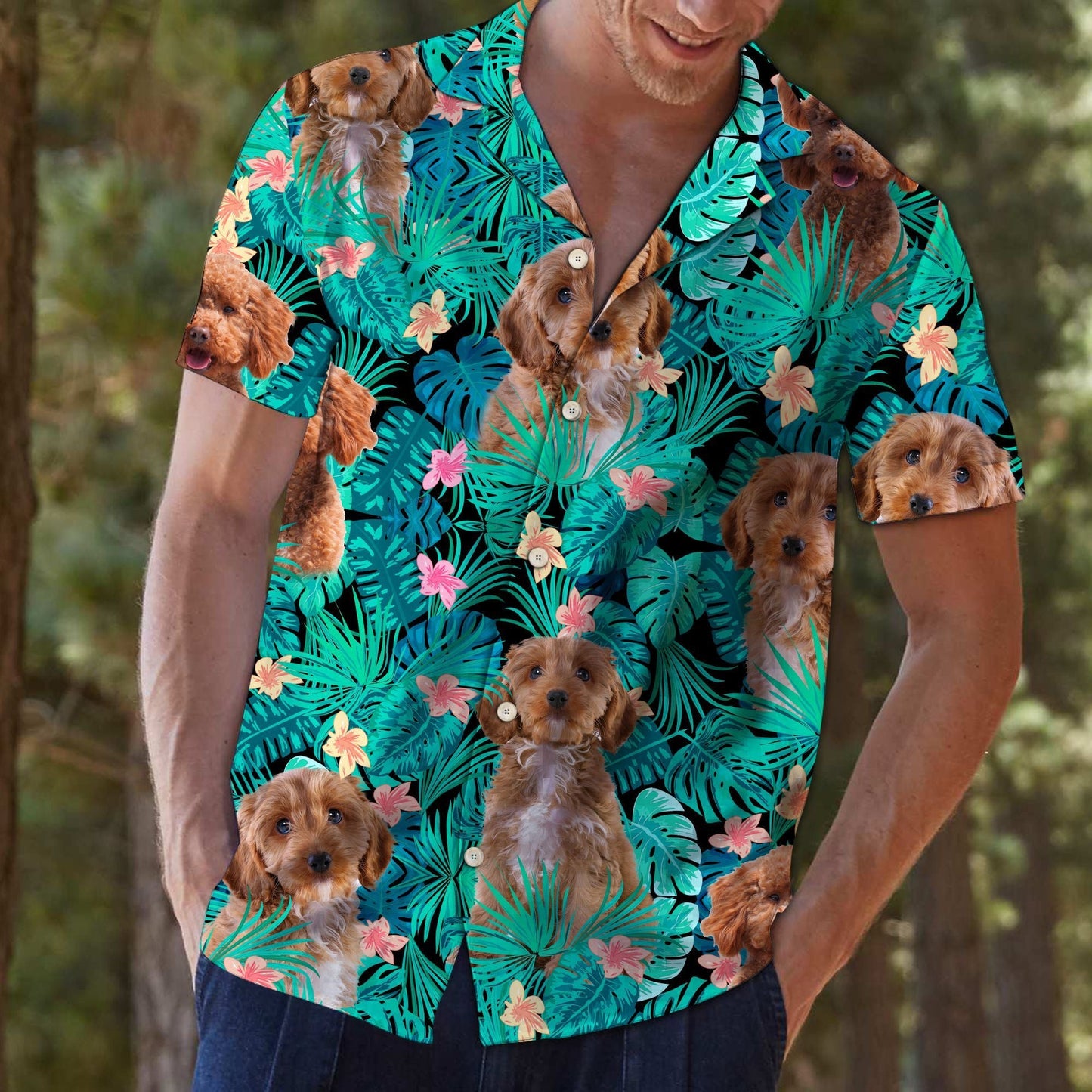 Cute Cockapoo Tropical Palm Leaves Summer Vacation Themed Hawaiian Shirt, Hawaiian Shirt Gift, Christmas Gift