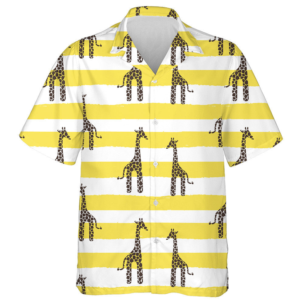 Painting Yellow And White Striped Baby Giraffe Pattern Hawaiian Shirt, Hawaiian Shirt Gift, Christmas Gift