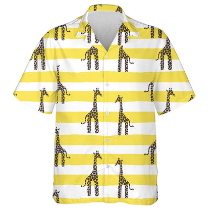 Painting Yellow And White Striped Baby Giraffe Pattern Hawaiian Shirt, Hawaiian Shirt Gift, Christmas Gift
