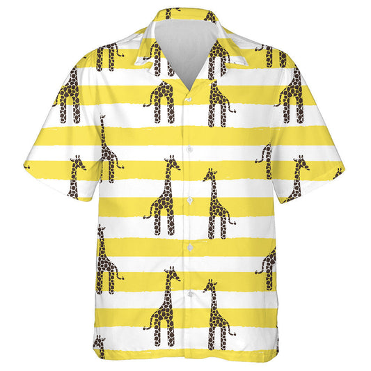 Painting Yellow And White Striped Baby Giraffe Pattern Hawaiian Shirt, Hawaiian Shirt Gift, Christmas Gift