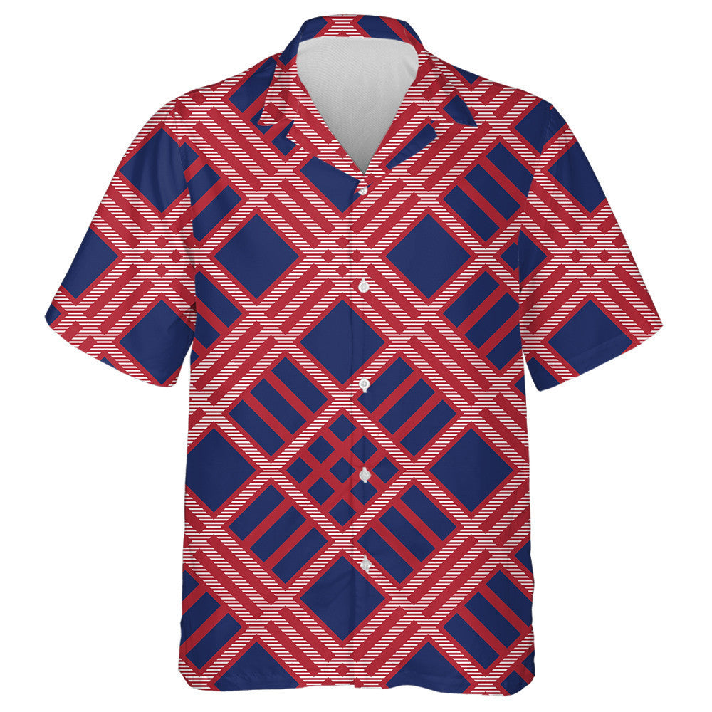 Patriotic American Flag Colors In Gingham Plaid Pattern Hawaiian Shirt, Hawaiian Shirt Gift, Christmas Gift