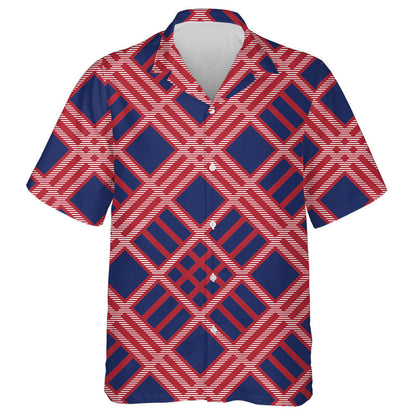 Patriotic American Flag Colors In Gingham Plaid Pattern Hawaiian Shirt, Hawaiian Shirt Gift, Christmas Gift