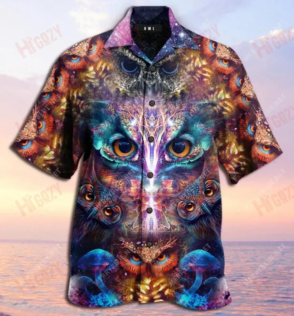 Awesome Owl Unisex Short Sleeve Shirt Vacation Hawaiian T Shirts Tactical Hawaiian Shirt Funny Hawaiian Shirts, Hawaiian Shirt Gift, Christmas Gift