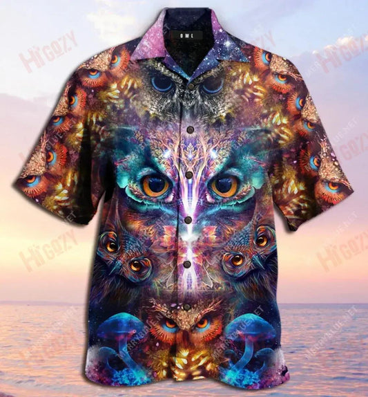 Awesome Owl Unisex Short Sleeve Shirt Vacation Hawaiian T Shirts Tactical Hawaiian Shirt Funny Hawaiian Shirts, Hawaiian Shirt Gift, Christmas Gift