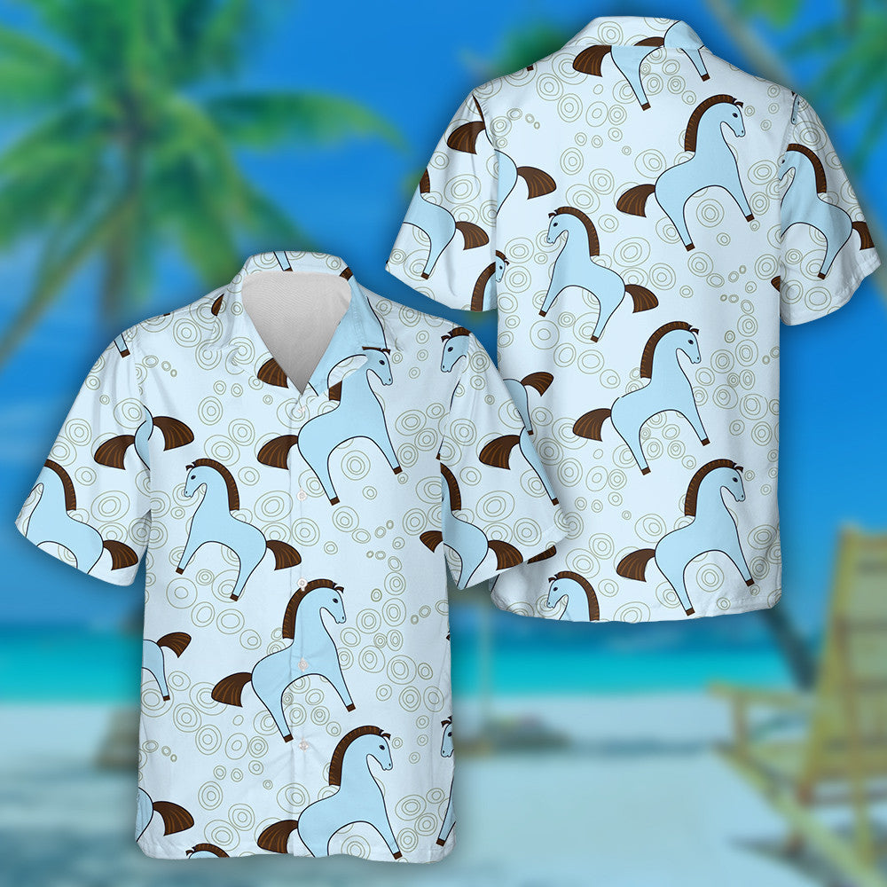 Funny Cartoon Blue Toy Horses And Line Dot Hawaiian Shirt, Hawaiian Shirt Gift, Christmas Gift