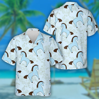 Funny Cartoon Blue Toy Horses And Line Dot Hawaiian Shirt, Hawaiian Shirt Gift, Christmas Gift