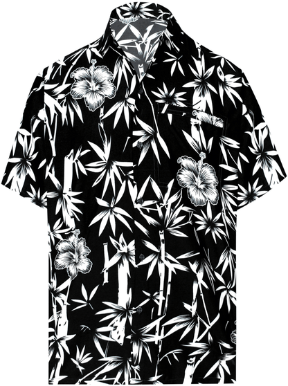 Black And White Hibiscus Flowers And Bamboo Plants Hawaiian Shirt, Hawaiian Shirt Gift, Christmas Gift
