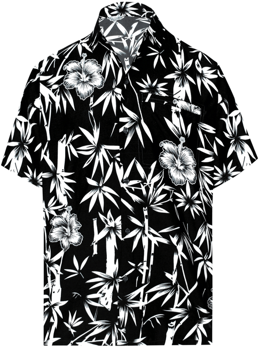 Black And White Hibiscus Flowers And Bamboo Plants Hawaiian Shirt, Hawaiian Shirt Gift, Christmas Gift