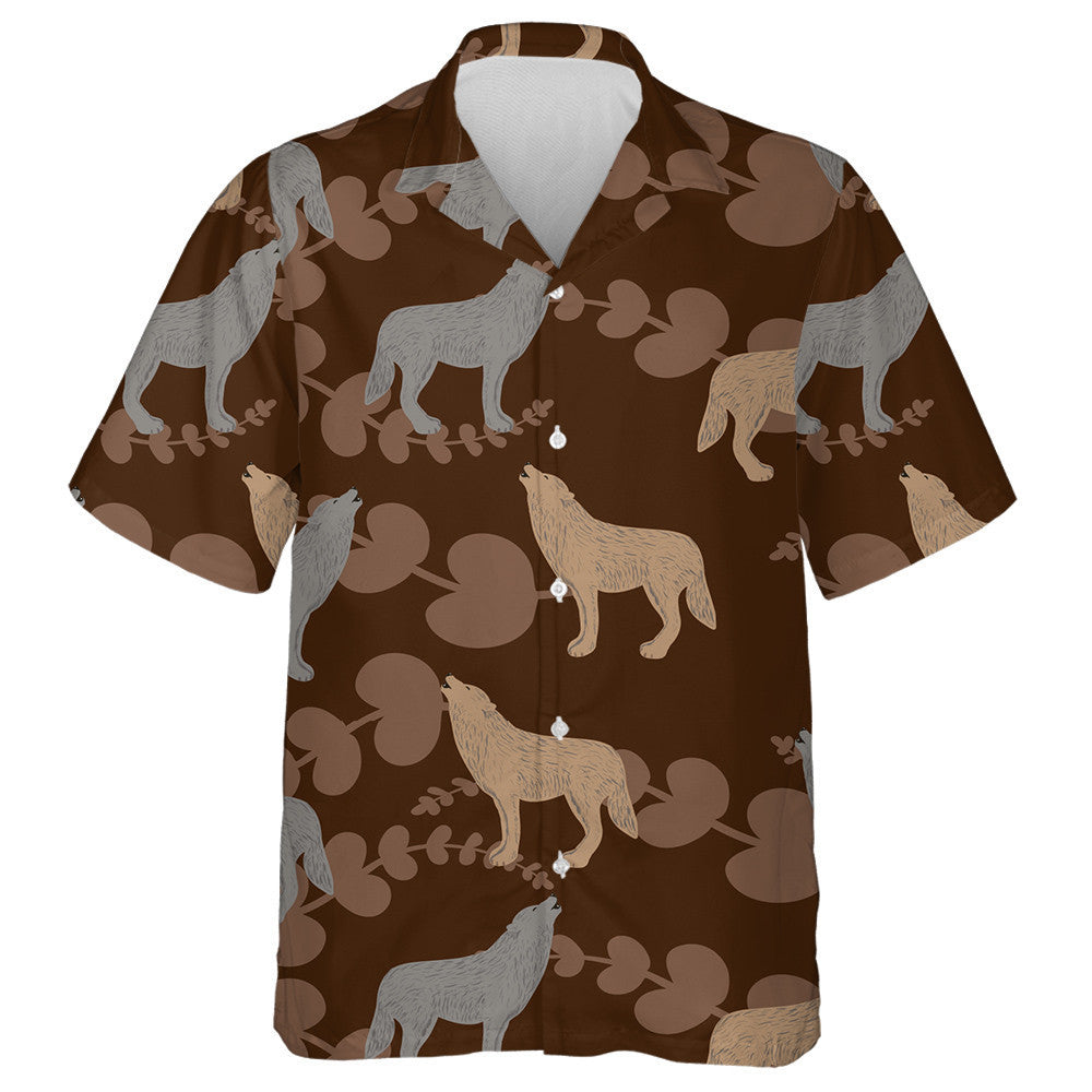 Cartoon Style Beige And Grey Wolfs Hawaiian Shirt, Hawaiian For Gift