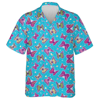 Theme Small Heart And Butterfly On Blue Leopard Hawaiian Shirt, Hawaiian Shirt Gift, Christmas Gift