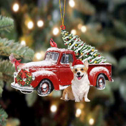 Corgi-Cardinal & Truck Two Sided Christmas Plastic Hanging Ornament, Dog Lover Gifts, Christmas Tree Ornament, Home Decor Plastic Ornament, Christmas Gift, Christmas Decoration