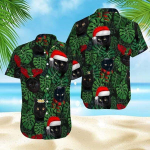 Amazing Christmas Black Cat In Santa Hat Hawaiian Shirt, Hawaiian Shirt Gift, Christmas Gift