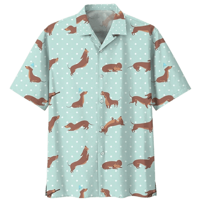 Polka Dots Dachshund Watercolor Design Hawaiian Shirt,Hawaiian Shirt Gift, Christmas Gift