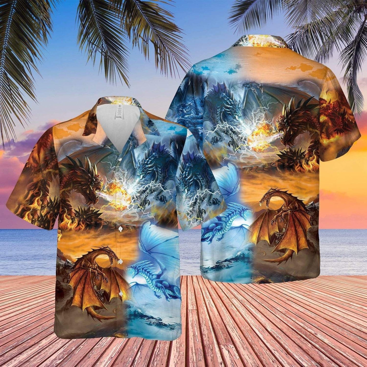 Fire And Ice Dragons Battle Hawaiian Shirt,Hawaiian Shirt Gift, Christmas Gift