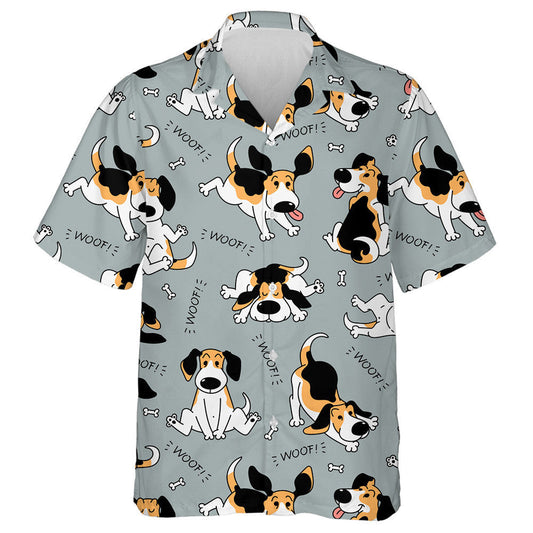 Funny Beagle Active Dog In Cartoon Sketch Style Hawaiian Shirt, Hawaiian Shirt Gift, Christmas Gift