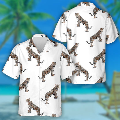 Tiger Leopard Animals Fashion Ornament On White Background Hawaiian Shirt, Hawaiian Shirt Gift, Christmas Gift