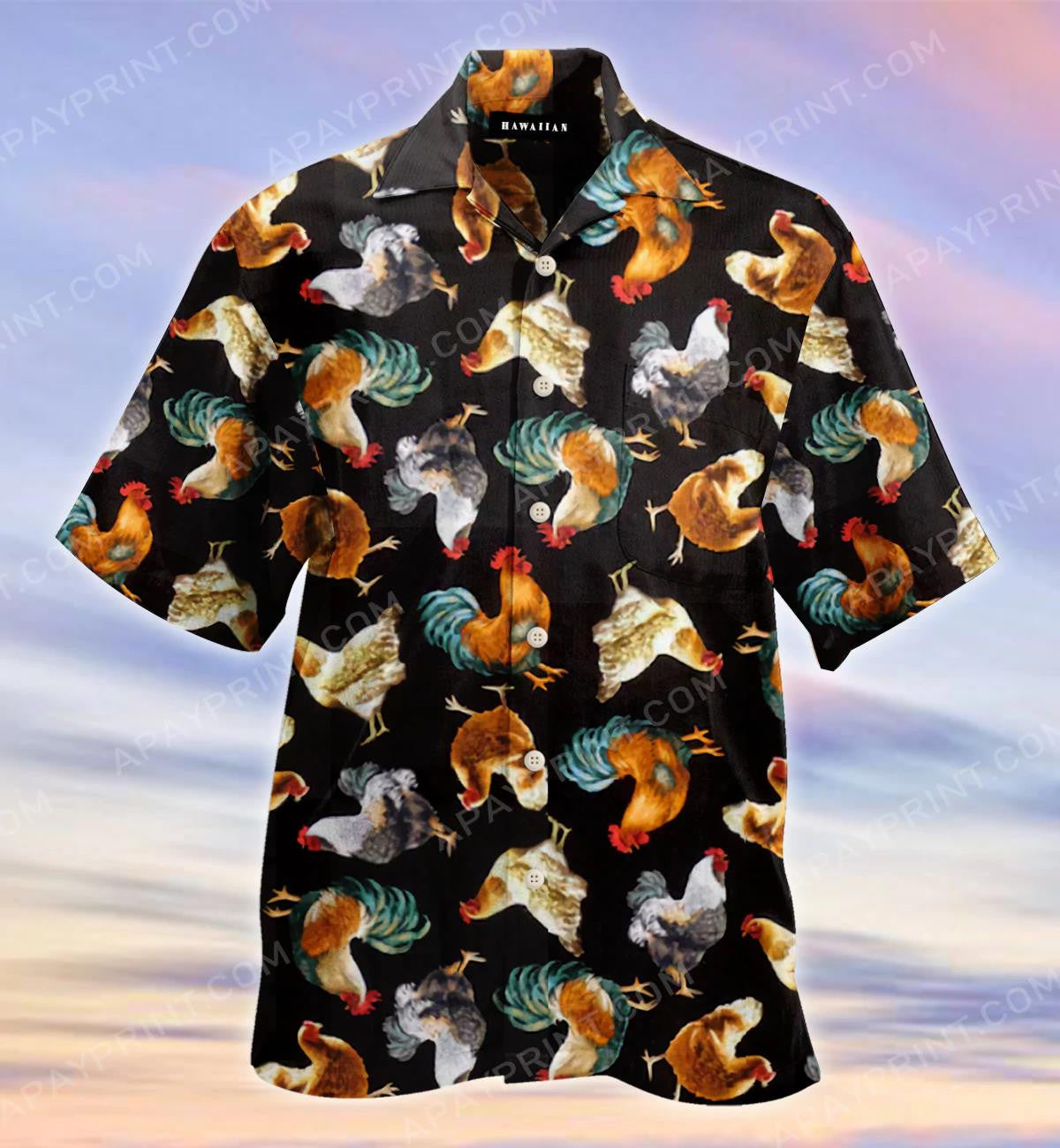 Chicken Cock On Black Background Gift For Cattle Lovers Hawaiian Shirt, Hawaiian Shirt Gift, Christmas Gift